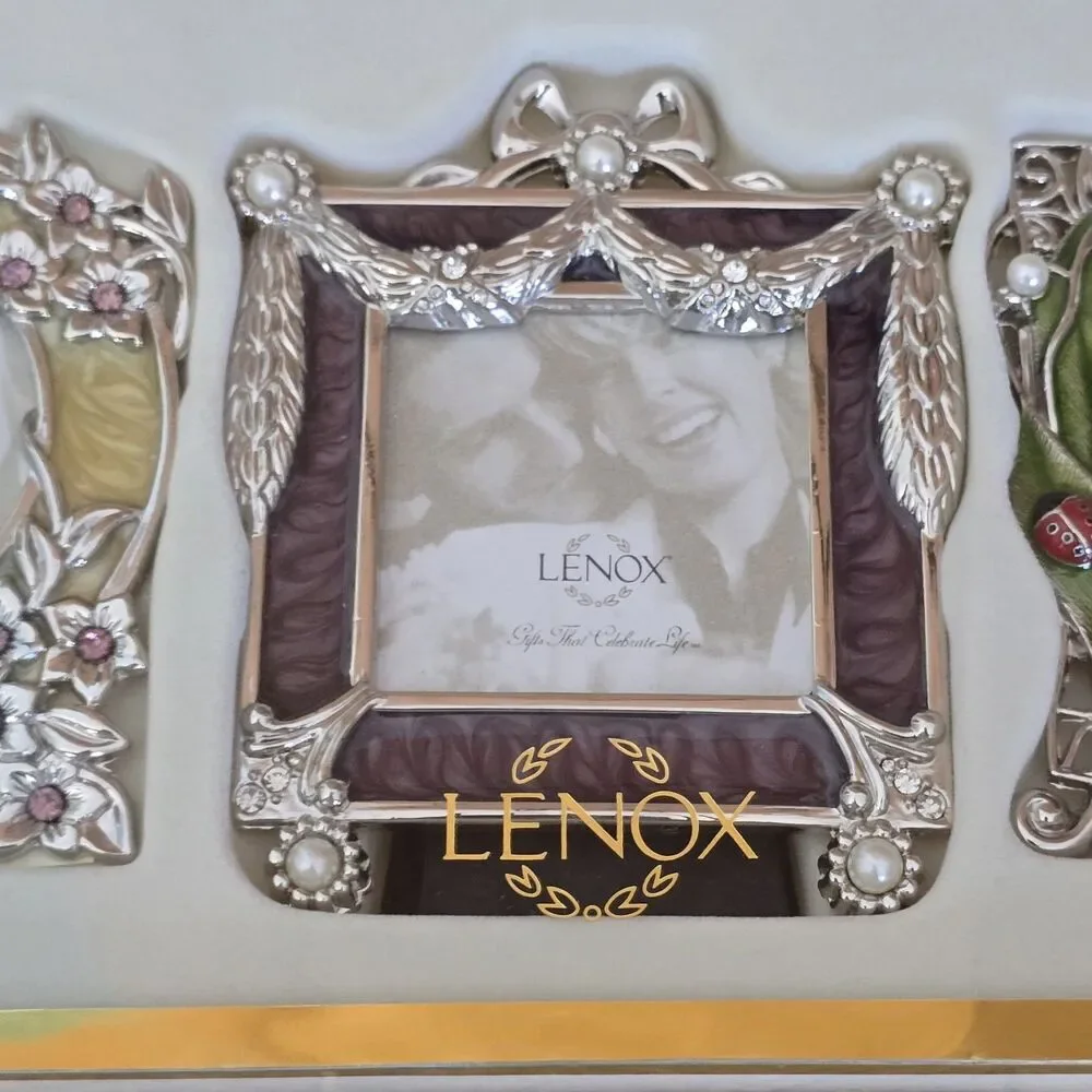 Lenox Picure Frames Vintage Jewel Set of 3 Silverplated Floral Desktop 3x3